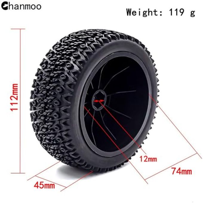 Chanmoo 1/10 RC Short Course Truck Wheels and Tires with 12mm Hex 1:10 Scale Off Road Tyres for 1/10 RC Off-Road Car Traxxas TRX4 Slash Arrma Losi Tenacity Vkar 10sc Hpi RC Buggy Car 4PCS (A Tires) - Image 5