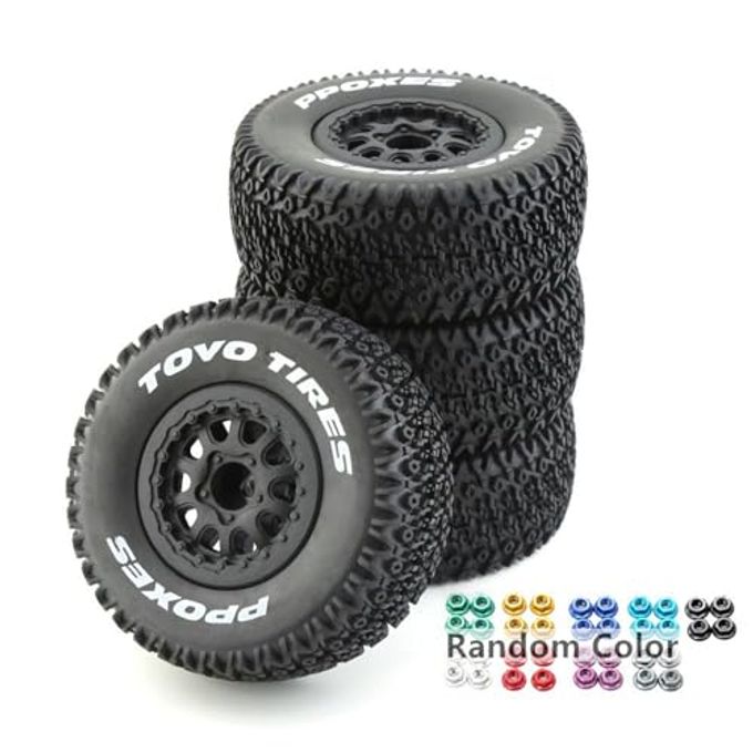 Chanmoo 1/10 RC Short Course Truck Wheels and Tires with 12mm Hex 1:10 Scale Off Road Tyres for 1/10 RC Off-Road Car Traxxas TRX4 Slash Arrma Losi Tenacity Vkar 10sc Hpi RC Buggy Car 4PCS (A Tires) - Image 4