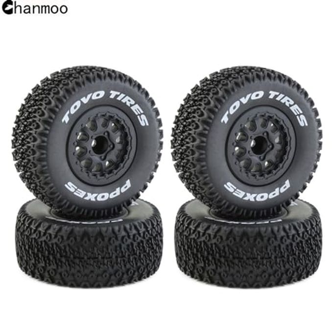 Chanmoo 1/10 RC Short Course Truck Wheels and Tires with 12mm Hex 1:10 Scale Off Road Tyres for 1/10 RC Off-Road Car Traxxas TRX4 Slash Arrma Losi Tenacity Vkar 10sc Hpi RC Buggy Car 4PCS (A Tires) - Image 3