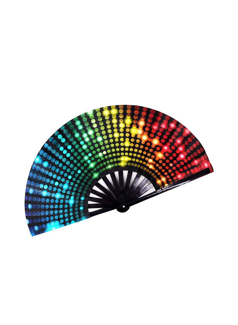 Loquat Colorful Folding Hand Fan with Black Feather and Hand Baffle - Perfect for Festive Carnivals, Parties, Decorations, and Show Accessories. - Image 1