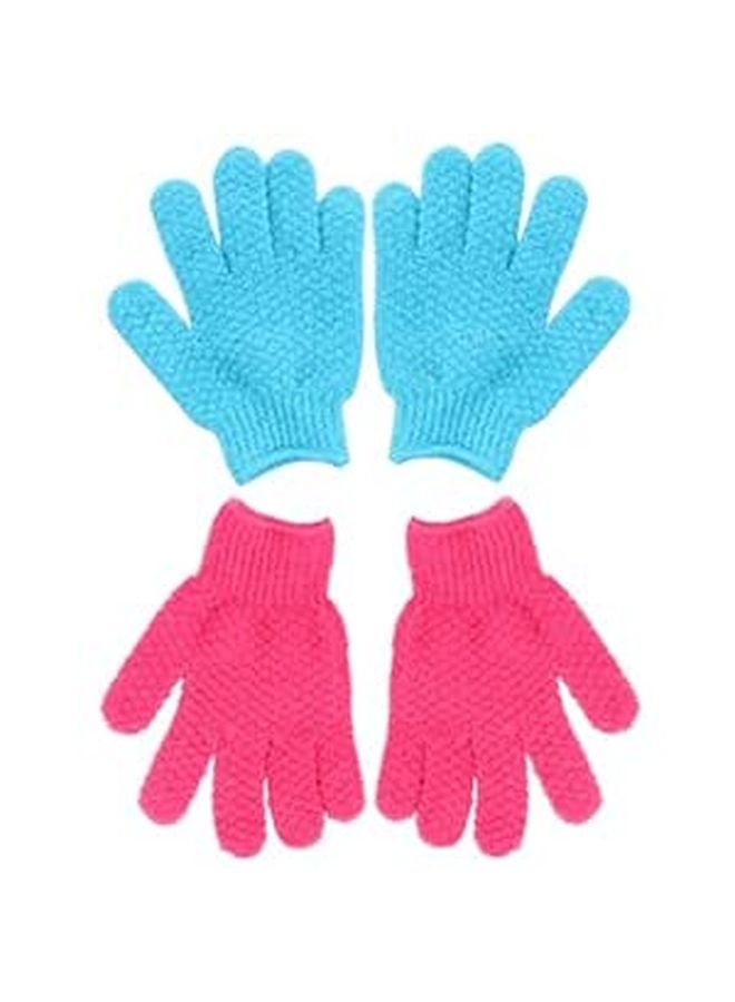 Exfoliating Gloves 4 Pcs Bath Mitts Five Fingers Body Scrubber Dead Skin Removal with Hanging Loop - Image 1