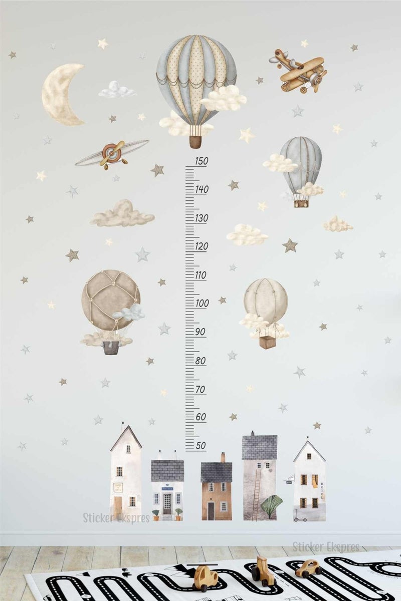 Sticker Ekspres Sticker Express Retro Balloons and Houses Height Chart Height Meter Kids Room Wall Sticker Set  - Image 2