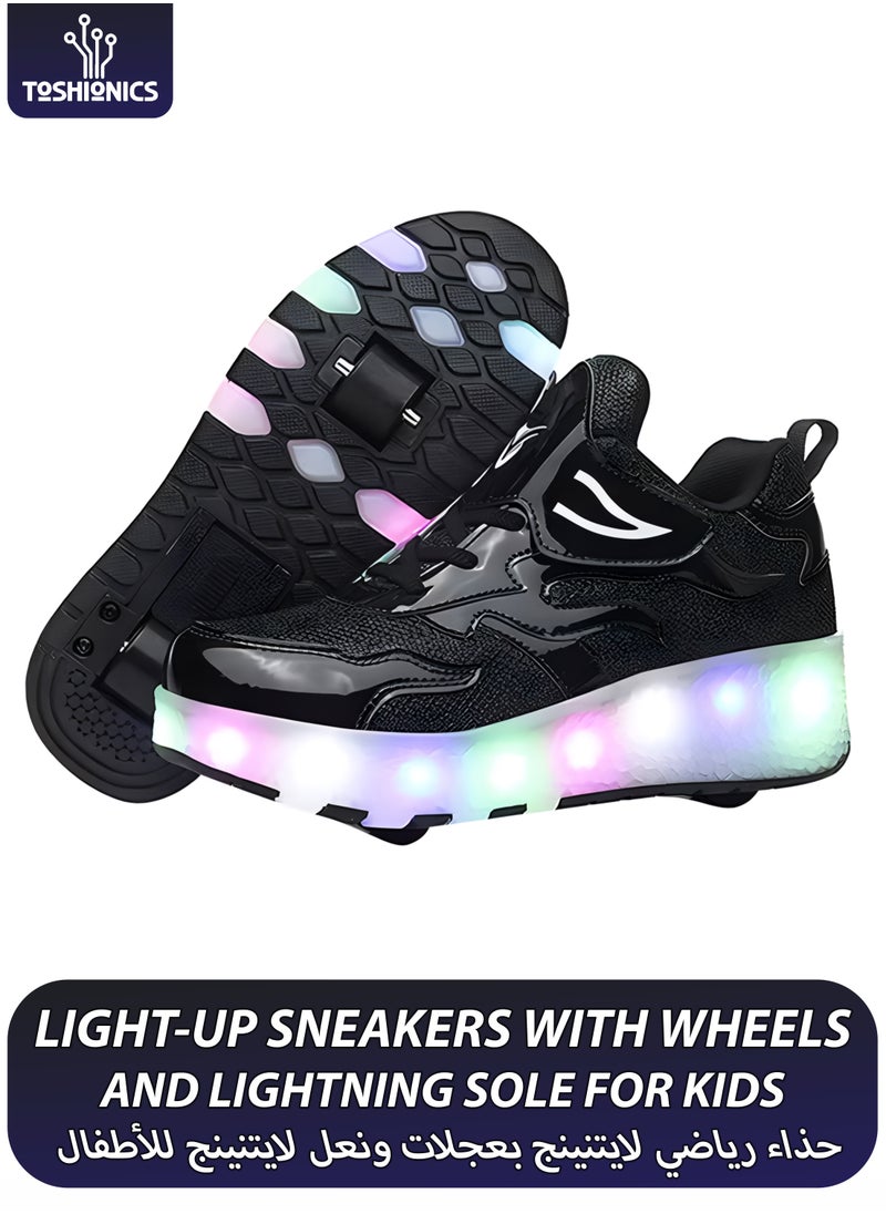 Toshionics Kids LED Light-Up Sneakers Roller Skate Shoes with Velcro Closure Strap and Shoelace Pattern Design - 2 in 1 Sneaker Skates with Retractable and Removable Wheels for Children Ages 3+ Unisex Sport Skating Shoes for Boys and Girls, Available in Different Sizes 30, 31, 32, 33, 34, 35, 36, 37, 38  - Image 1