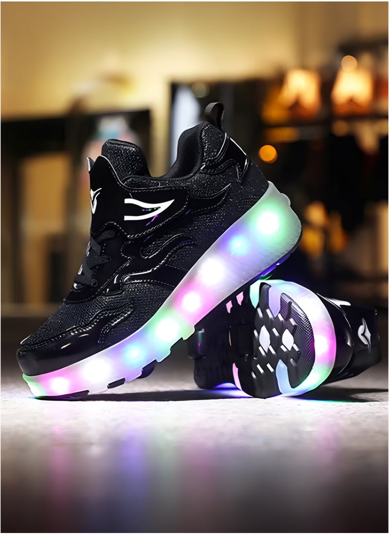 Toshionics Kids LED Light-Up Sneakers Roller Skate Shoes with Velcro Closure Strap and Shoelace Pattern Design - 2 in 1 Sneaker Skates with Retractable and Removable Wheels for Children Ages 3+ Unisex Sport Skating Shoes for Boys and Girls, Available in Different Sizes 30, 31, 32, 33, 34, 35, 36, 37, 38  - Image 3