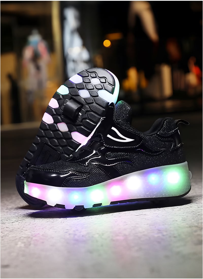 Toshionics Kids LED Light-Up Sneakers Roller Skate Shoes with Velcro Closure Strap and Shoelace Pattern Design - 2 in 1 Sneaker Skates with Retractable and Removable Wheels for Children Ages 3+ Unisex Sport Skating Shoes for Boys and Girls, Available in Different Sizes 30, 31, 32, 33, 34, 35, 36, 37, 38  - Image 2
