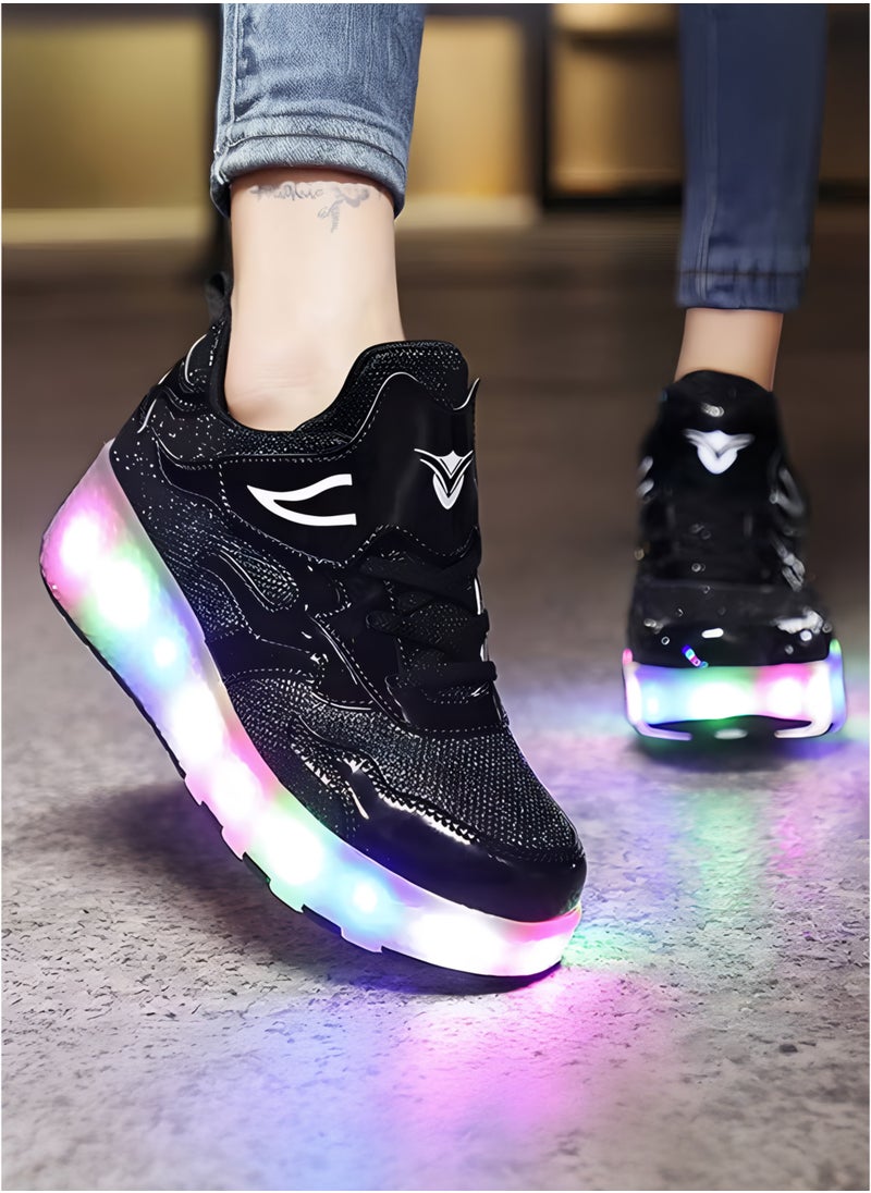 Toshionics Kids LED Light-Up Sneakers Roller Skate Shoes with Velcro Closure Strap and Shoelace Pattern Design - 2 in 1 Sneaker Skates with Retractable and Removable Wheels for Children Ages 3+ Unisex Sport Skating Shoes for Boys and Girls, Available in Different Sizes 30, 31, 32, 33, 34, 35, 36, 37, 38  - Image 4