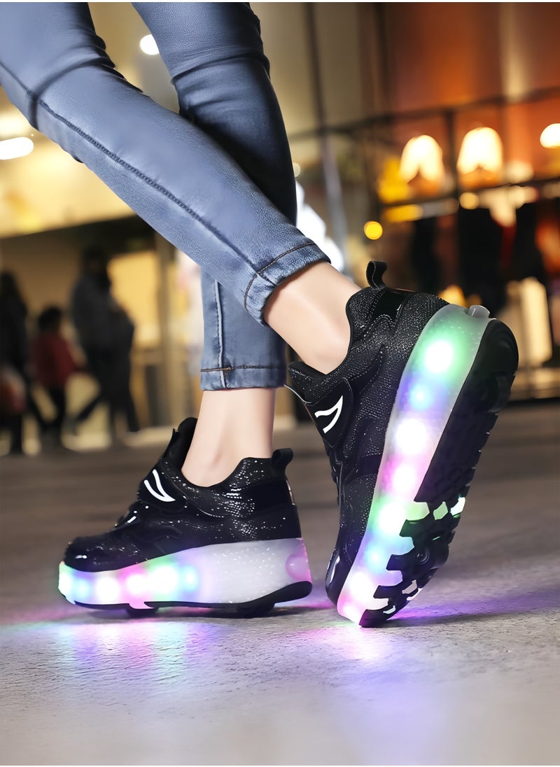 Toshionics Kids LED Light-Up Sneakers Roller Skate Shoes with Velcro Closure Strap and Shoelace Pattern Design - 2 in 1 Sneaker Skates with Retractable and Removable Wheels for Children Ages 3+ Unisex Sport Skating Shoes for Boys and Girls, Available in Different Sizes 30, 31, 32, 33, 34, 35, 36, 37, 38  - Image 5