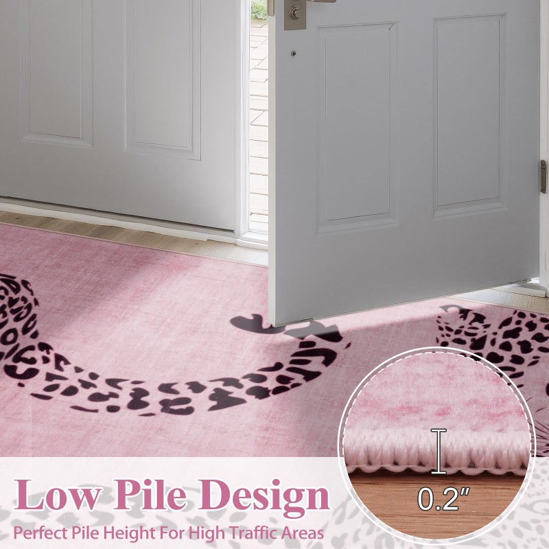OJIA Leopard Print 5x7 Area Rugs for Living Room, Soft Washable Rugs for Bedroom Ultra-Thin Non-Slip Moden Pink Rug, Stain Resistant Nursery Rug Carpet for Kids Playroom Classroom Dining Room - Image 5