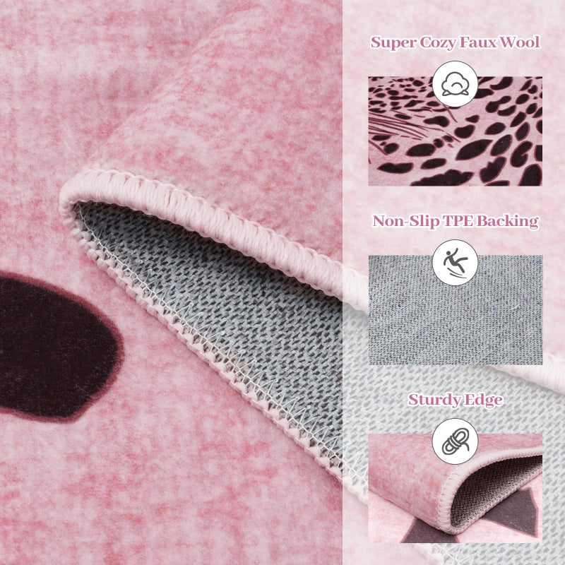 OJIA Leopard Print 5x7 Area Rugs for Living Room, Soft Washable Rugs for Bedroom Ultra-Thin Non-Slip Moden Pink Rug, Stain Resistant Nursery Rug Carpet for Kids Playroom Classroom Dining Room - Image 3