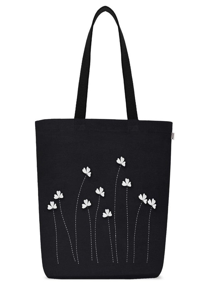MASQ by Q-One Poppy Flower Embroidered Canvas Tote Bags for Women with Zip, College Bag for Girls, 100% Organic Cotton Tote Bag for Traveling & Daily Use | Stylish Gifts for Women and Girl - Image 1