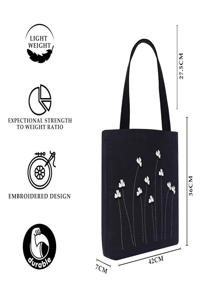 MASQ by Q-One Poppy Flower Embroidered Canvas Tote Bags for Women with Zip, College Bag for Girls, 100% Organic Cotton Tote Bag for Traveling & Daily Use | Stylish Gifts for Women and Girl - Image 4