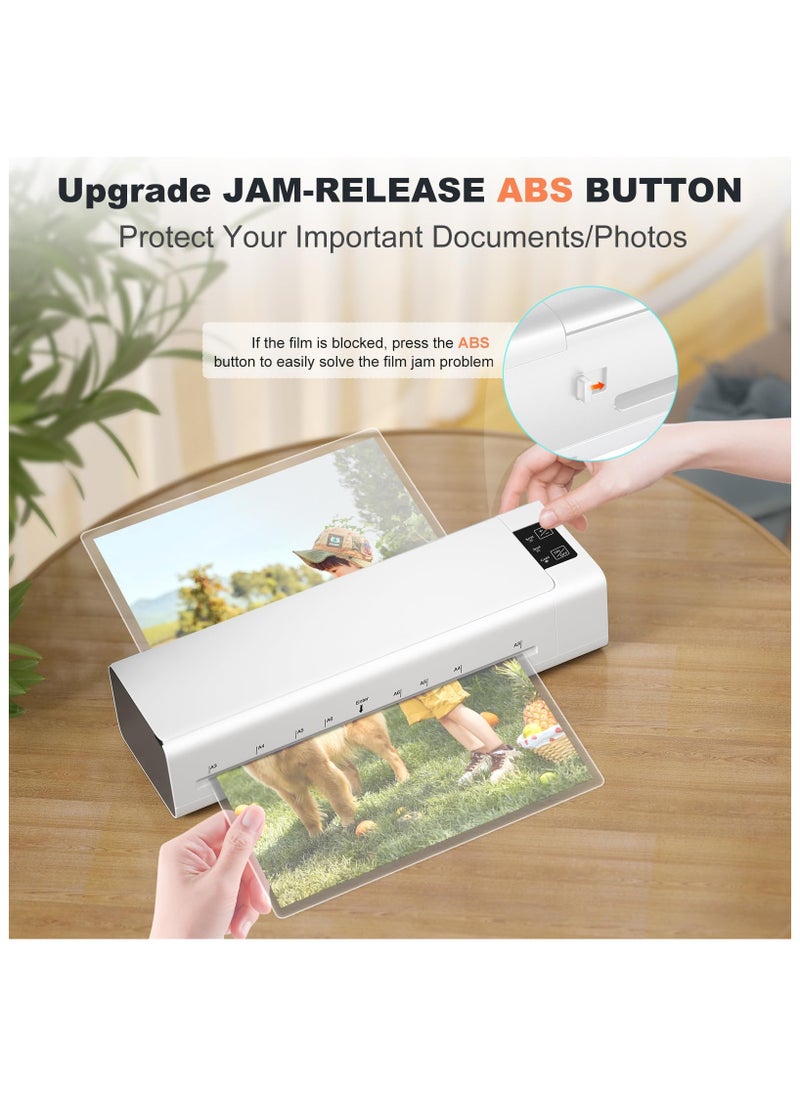 SYOSI - Laminator, 13 Inch Lamination Machine for A3/A4/A5/A6, with 6 in 1 Personal Desktop Cold & Hot A3 Laminating Machine, 60s Warm-Up Jam-Free laminator Machine with 12 Pouches for Office, School (White) - Image 1