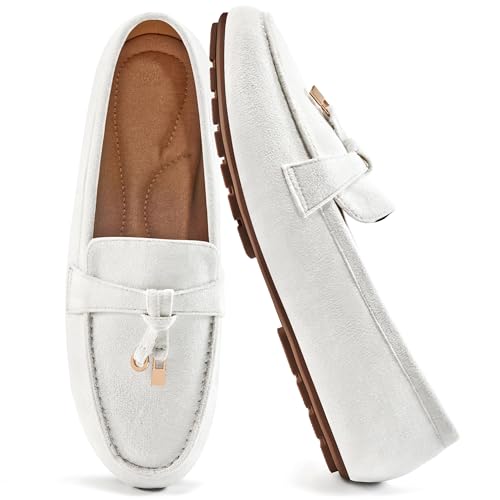 FUDYNMALC Loafers for Women Slip On Shoes: Casual Comfortable Penny Loafers Ladies Dressy Walking Flats for Business Work Office, White, Size 6.5