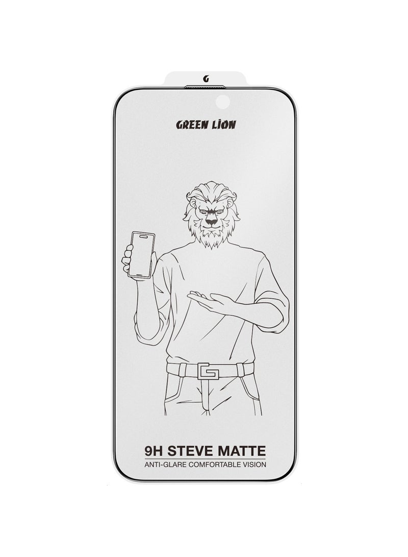 GREEN LION 9H Steave Matte Glass Protector for iPhone 16 Pro / Scratch Resistant / Ultra Hardness / Anti-Peeping / Anti Fingerprint / Grease Resistance / Full Coverage / Anti Reflective / Highly Responsive / Oleophobic Coating / 9H Tempered Glass / Durable / Maximum Protection / High Quality / Full Protection - Clear - Image 1