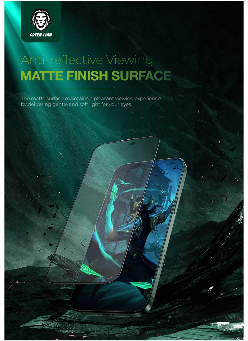 GREEN LION 9H Steave Matte Glass Protector for iPhone 16 Pro / Scratch Resistant / Ultra Hardness / Anti-Peeping / Anti Fingerprint / Grease Resistance / Full Coverage / Anti Reflective / Highly Responsive / Oleophobic Coating / 9H Tempered Glass / Durable / Maximum Protection / High Quality / Full Protection - Clear  - Image 1