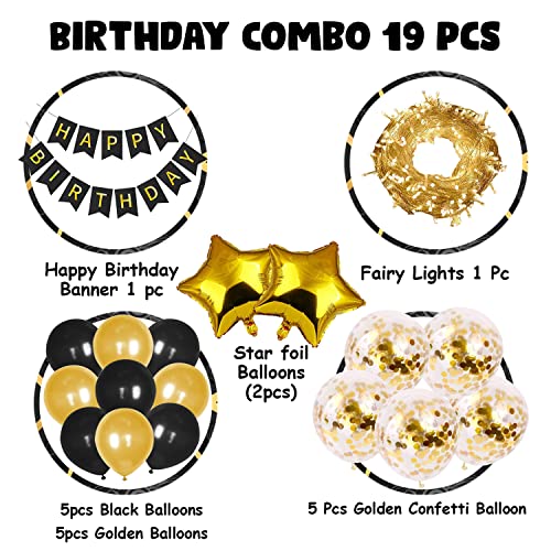 Party Propz Birthday Decoration Kit - 19 Pcs, Happy Birthday Decoration Black Gold, Birthday Decoration Items For Men, Birthday Decoration Kit For Husband - Image 2