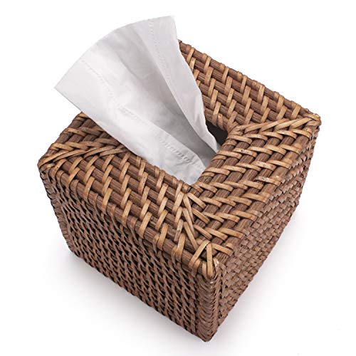 DECRAFTS Rattan Tissue Box Cover Natural Woven Facial Napkin Holder Square (Honey Brown, 5.5x5.5x5.9 Inch) - Image 2