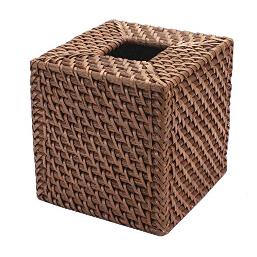DECRAFTS Rattan Tissue Box Cover Natural Woven Facial Napkin Holder Square (Honey Brown, 5.5x5.5x5.9 Inch) - Image 3