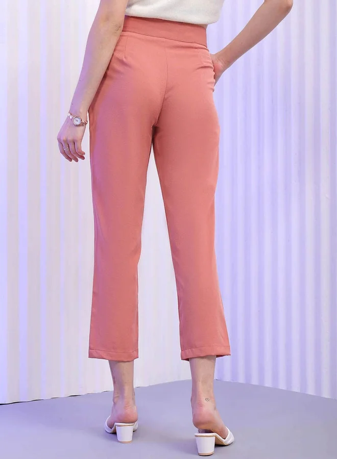 Freehand Freehand Women Peach Slim Fit Crop Pants