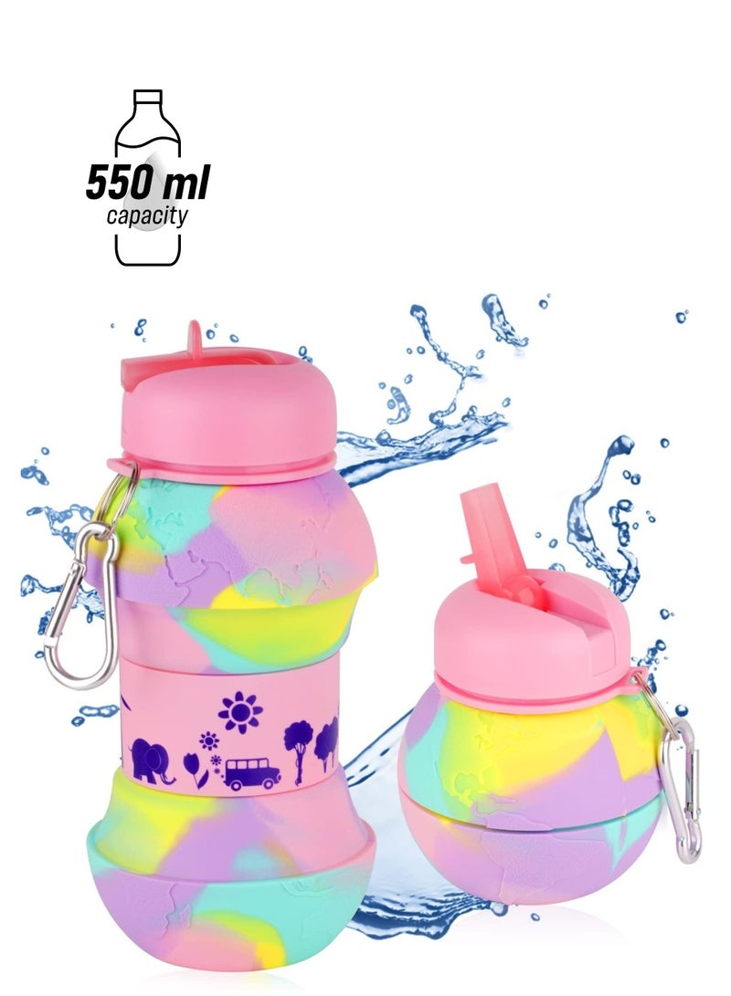 SYOSI 550ml Retractable Folding Water Bottle  Portable Color Cup Leak Proof Drink Bottle with Straw Home Accessories for Boys Girls Students - Image 1