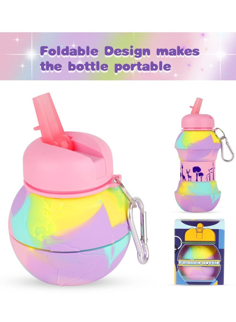 SYOSI 550ml Retractable Folding Water Bottle  Portable Color Cup Leak Proof Drink Bottle with Straw Home Accessories for Boys Girls Students - Image 3