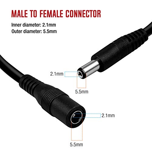 Tendelux 15ft DC 12V Power Extension Cable, 5V to 24V DC/AC Extension Cord for CCTV Security Camera, IR Illuminator & More - Image 3