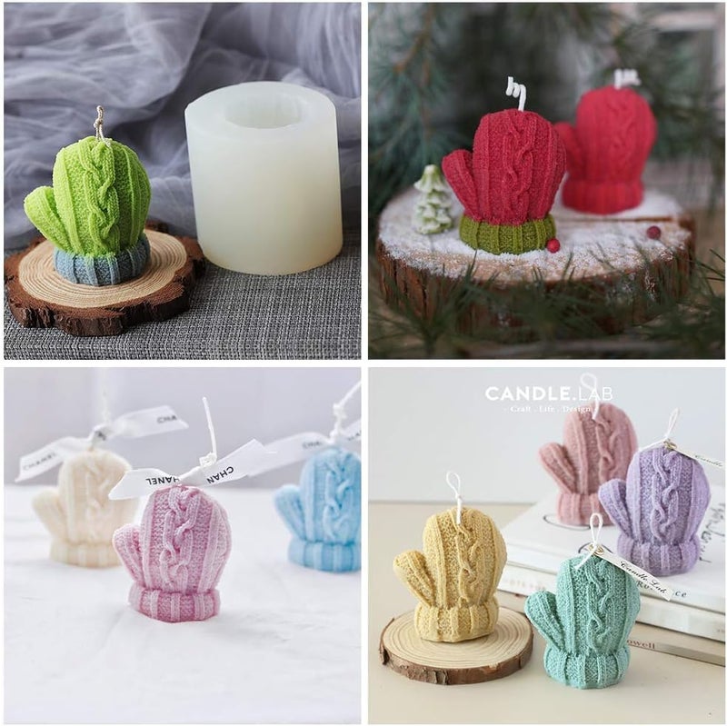 Skytail Silicone 3D Christmas Knitted Glove Candle Mold for DIY Xmas Candle Wax melts Aromatherapy Christmas Party Home Decoration Woollen Glove Chocolate Fondant Cake Decoration Clay Handmade Soap Resin Craft - Image 5