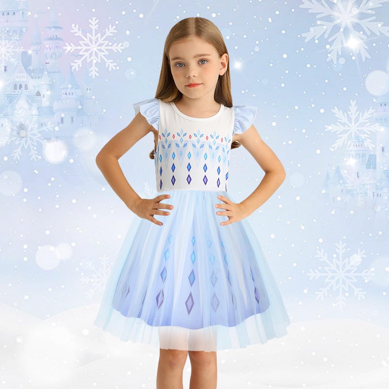 HenzWorld Princess Dress for Little Girls Fancy Costume Dress up for Girls Kids Short Flutter Sleeve Tulle Tutu Dress Halloween Cosplay Theme Party Outfit White Size 9 10 9/10 9-10 Years - Image 2