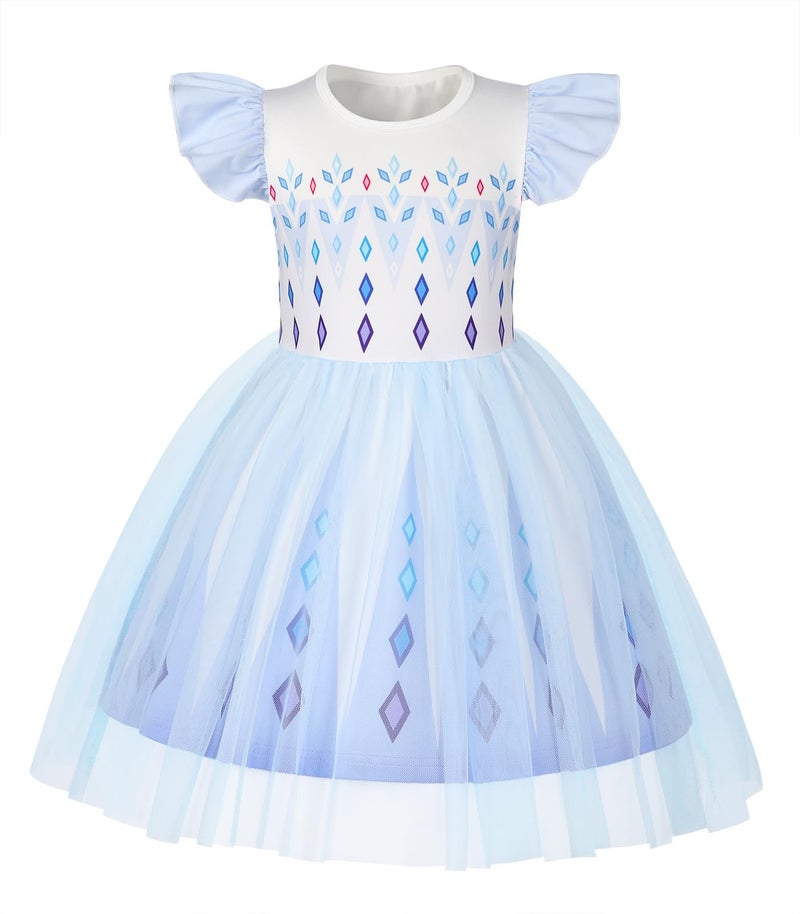 HenzWorld Princess Dress for Little Girls Fancy Costume Dress up for Girls Kids Short Flutter Sleeve Tulle Tutu Dress Halloween Cosplay Theme Party Outfit White Size 9 10 9/10 9-10 Years - Image 1