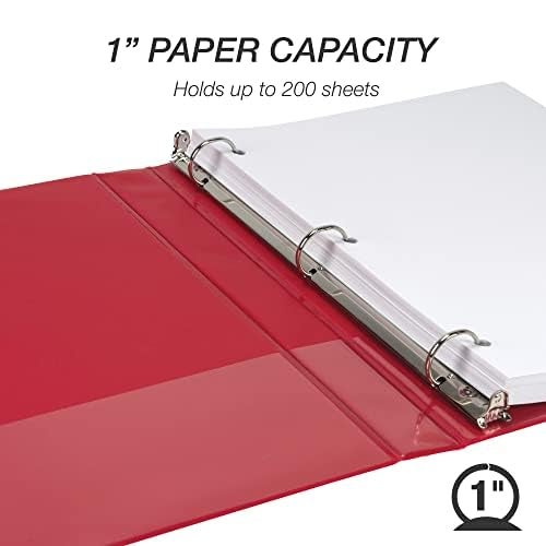 Samsill 1 Inch 3 Ring Binder, Made in USA, Economy Round Ring, Clear View Cover, 200 Sheet Capacity - for School, Home, Office - Red - Image 4