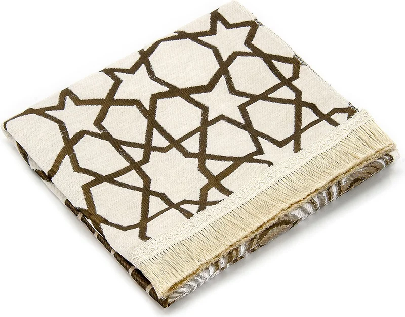 İhvan Online Ultra Luxury Pendant Lamp Kaaba Cover Modeled Cream Chenille Prayer Rug 12
