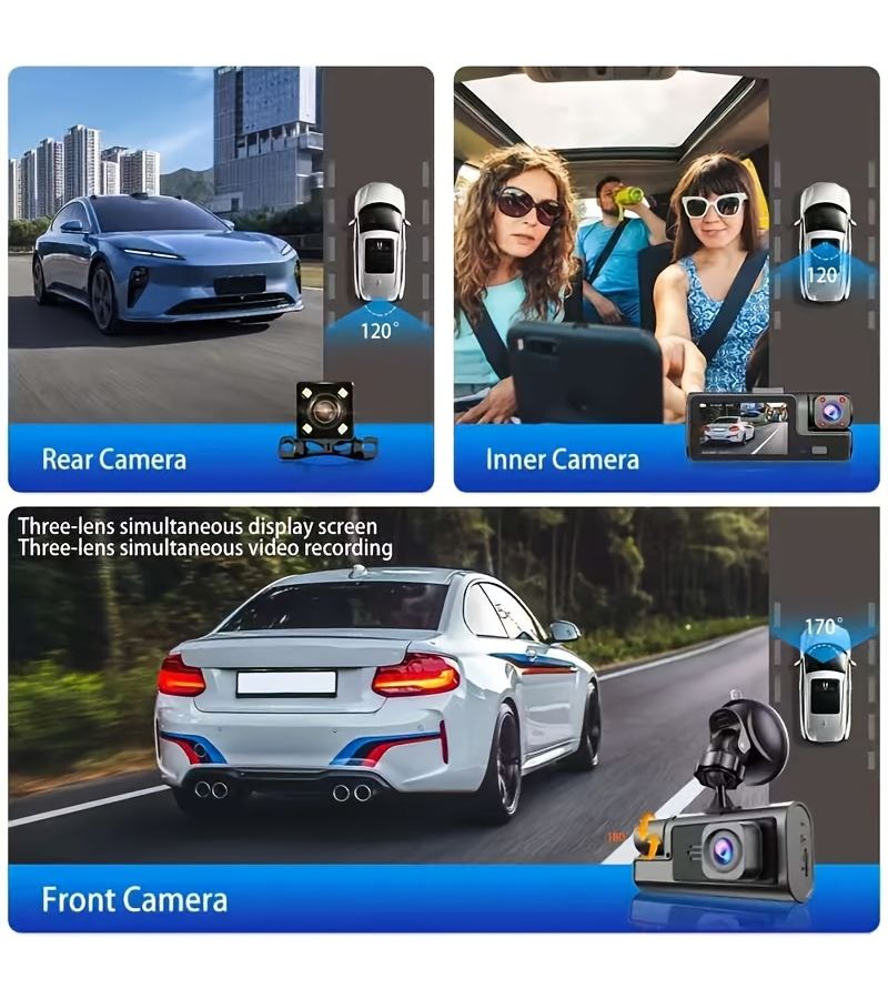 كاميراDash Cam محسّنة مزدوجة العدسات عالية الدقة تدعم التسجيل الأمامي والداخلي وحلقة الحفظ التلقائي - Image 2