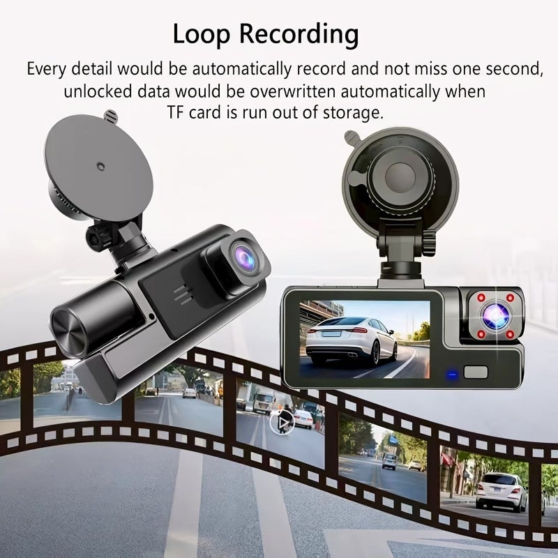كاميراDash Cam محسّنة مزدوجة العدسات عالية الدقة تدعم التسجيل الأمامي والداخلي وحلقة الحفظ التلقائي - Image 1