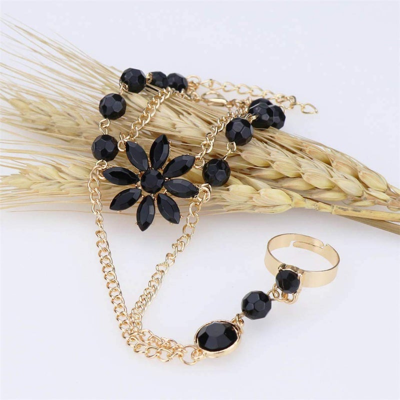 Yalice Rhinestone Finger Bracelet Ring Black Crystal Hand Chains Flower Slave Finger Chain Fashion Charm Hand Jewelry for Women - Image 5