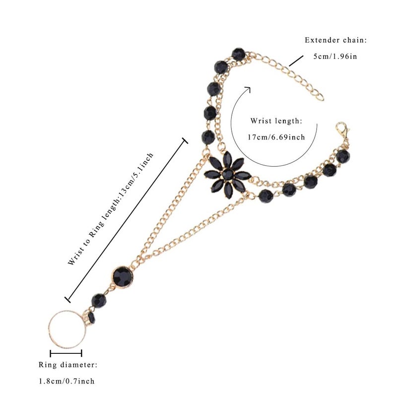 Yalice Rhinestone Finger Bracelet Ring Black Crystal Hand Chains Flower Slave Finger Chain Fashion Charm Hand Jewelry for Women - Image 3