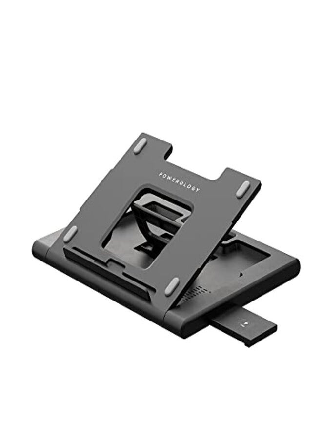 Powerology - Multi-Functional Pro Laptop Stand Hub with 100W PD, Equipped with a Wireless Charger, It Can Power up Any Device up to 10W, Several Data Transfer Ports - Black - Image 1