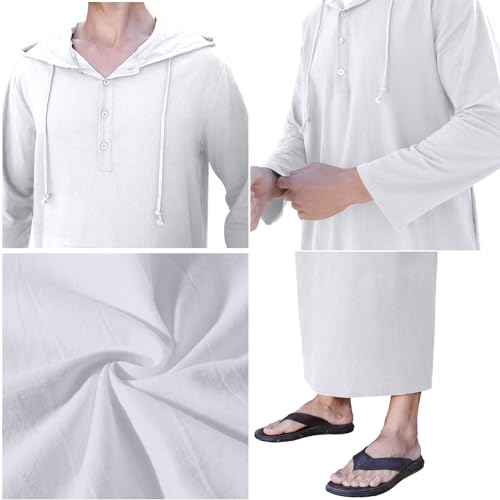 YAOHUOLE Muslim Thobe for Men Long Sleeve Kaftan Thobe with Pocket White L - Image 5