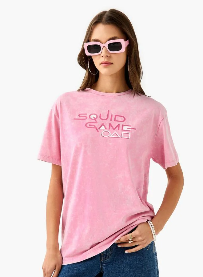 Squid Game Print T-shirt with Crew Neck