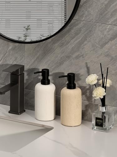 Haocoott Soap Dispensers 400mL 13.5 OZ, 2 PCS Luxurious Hand Dish Lotion Shampoo Soap Dispenser Jar, Travertine Soap Bottles Rustproof Pump for Kitchen Bathroom Countertop - Image 4