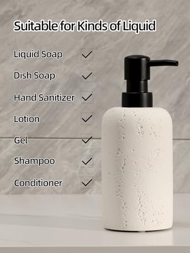 Haocoott Soap Dispensers 400mL 13.5 OZ, 2 PCS Luxurious Hand Dish Lotion Shampoo Soap Dispenser Jar, Travertine Soap Bottles Rustproof Pump for Kitchen Bathroom Countertop - Image 5