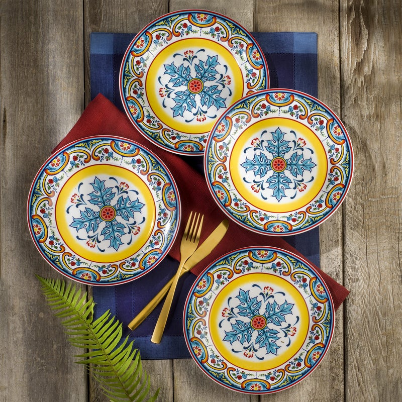EURO CERAMICA Euro Ceramica Zanzibar Collection Vibrant 87 Ceramic SaladDessert Plates Set of 4 Spanish Floral Design Multicolor