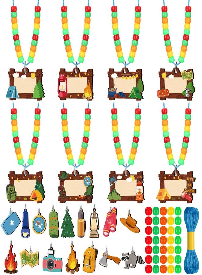 Ferreve 48 Sets Camping Bead Necklace Crafts Bulk Camping Name Tag Craft Kit Summer Camp Party Favors Travel Adventure Gifts for Vbs Supplies Home Party Activities - Image 1