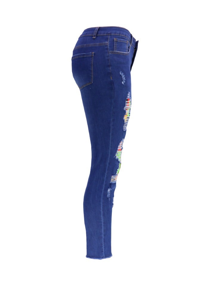 Loquat Stylish Ripped Patch Women's Denim Trousers - Image 2