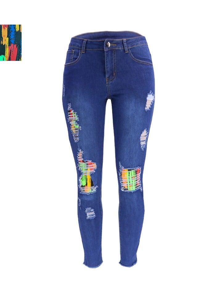Loquat Stylish Ripped Patch Women's Denim Trousers - Image 1