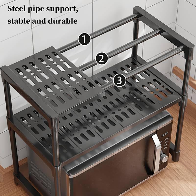 Smart Saver Kitchen Oven Microwave Shelf with Two Layers,Countertop Storage Rack, Tableware Storage Counter Space Saver Cabinet Organizer Spice Holder, White. - Image 5