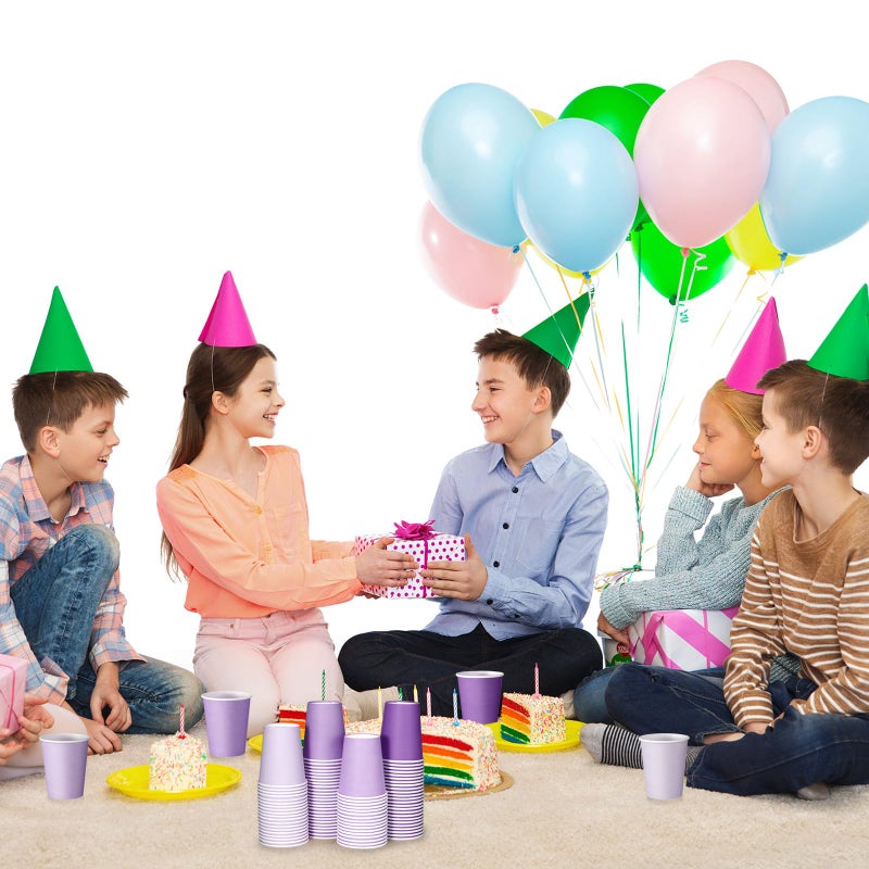 FillTouch فيل تاتش 100 عبوة أكواب ورقية قابلة للاستخدام لمرة واحدة سعة 9 أونصات بألوان متدرجة لأكواب المشروبات الحفلات للمشروبات الباردة زفاف حفلة استقبال المولود حفلة عيد الميلاد (سلسلة بنفسجية) - Image 5