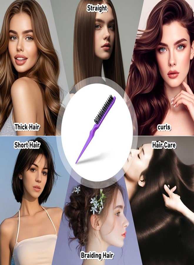 فرشاة تصفيف شعر بشعيرات الخنزير البري للنساء، فرشاة تصفيف شعر بنفسجية بشعيرات نايلون، فرشاة تصفيف شعر بشعيرات الخنزير البري لتصفيف الشعر الناعم والناعم، فرشاة للتحكم في حواف الشعر وتمشيطه للخلف. - Image 3