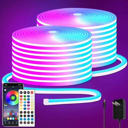 segrass 100FT RGB LED neon Rope Lights LED neon Lights with Remote/APP Control 24V IP65 Waterproof Flexible Neon LED Strip Lights for Bedroom Room Outdoors Decor（2 Rolls of 50ft） - Image 1