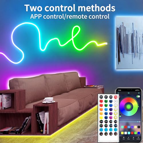 segrass 100FT RGB LED neon Rope Lights LED neon Lights with Remote/APP Control 24V IP65 Waterproof Flexible Neon LED Strip Lights for Bedroom Room Outdoors Decor（2 Rolls of 50ft） - Image 2