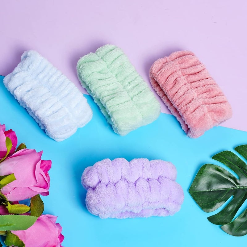 mifengda 4 Pairs Wrist Spa Washband Soft Microfiber Wrist Washband Wrist Wash Towel Band for Washing Face Makeup Women Girls Ladies Prevent Water Wet Your Arm (Pink, Green, Purple, Blue) - Image 4